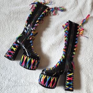 Dolls Kill Club Exx rude awakening platform boots black/rainbow